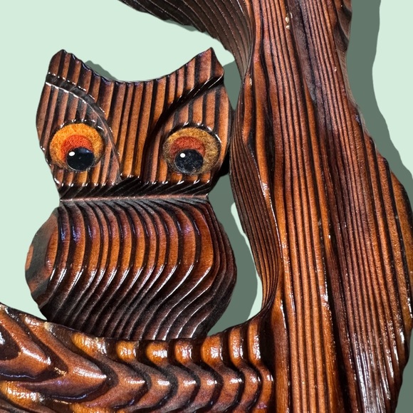 Handcrafted By Green Mountain Carved Wood Owl In A Tree Wall Hanging - Picture 4 of 8